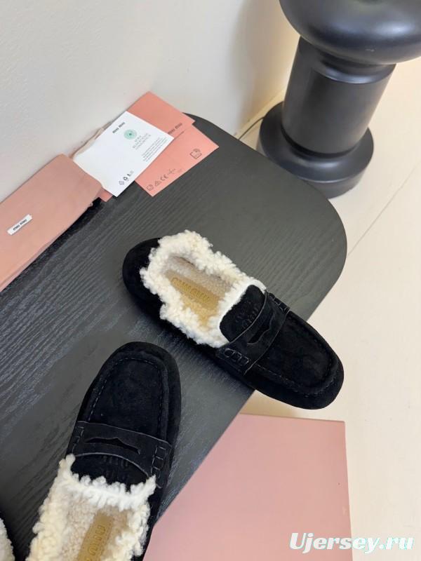 MIUMIU Thick Sole New British Style Wool Loafer Cotton Shoes - KFY00320