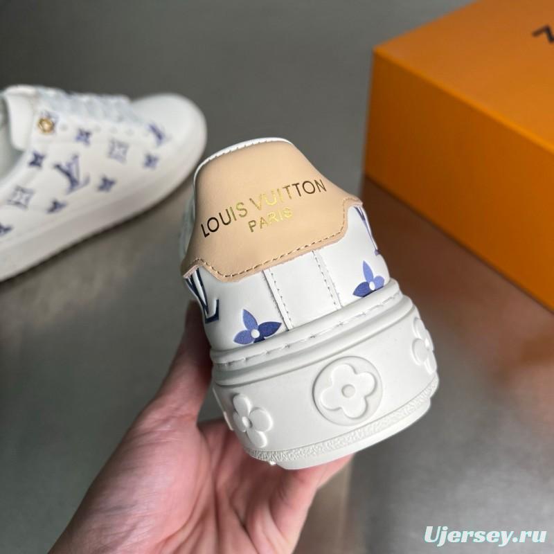 Louis Vuitton Time Out Cherry Blossom Collection Leather Round Toe Flat Low Top Sneakers Women's - YC