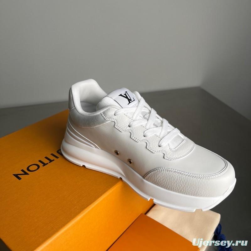Lv Classic Leather Round Toe Lace-Up Low Top Casual Shoes - YC