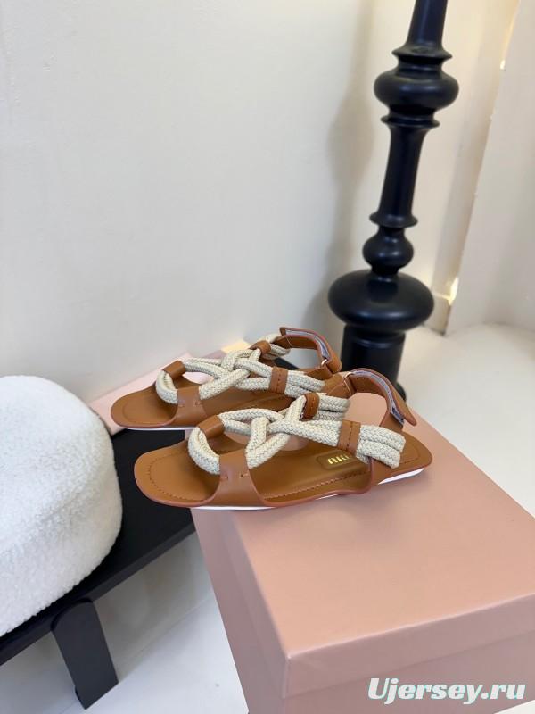 Miu 2025 SS Fashion Week Jute Woven Sandals - KFY00330