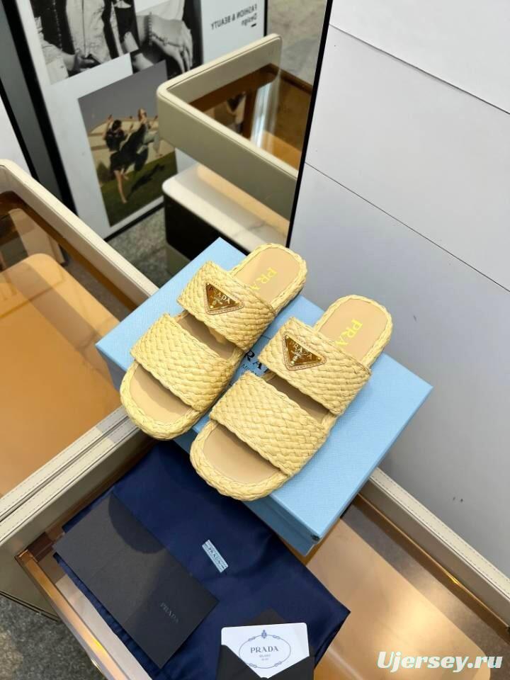 Prada 2025 SS Raffia Handwoven Open-Toe Sandals - KFY00260