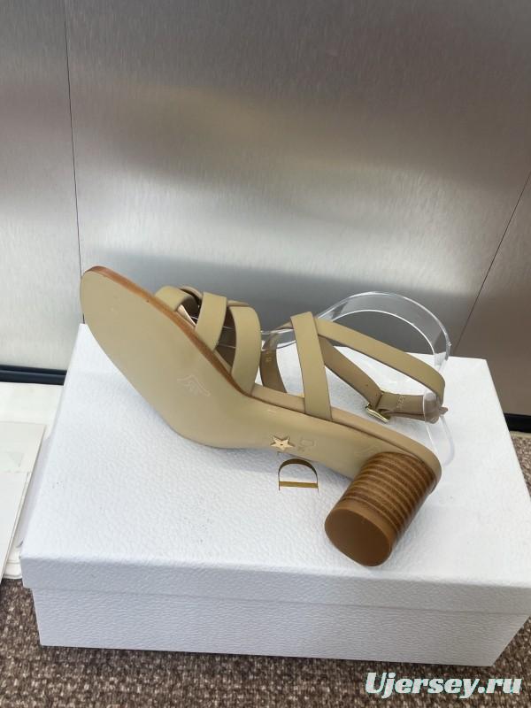 Dior D-Club Jelly Color Hollow Layered Cross Strap Mid Heel Women's Shoes - KFY00290