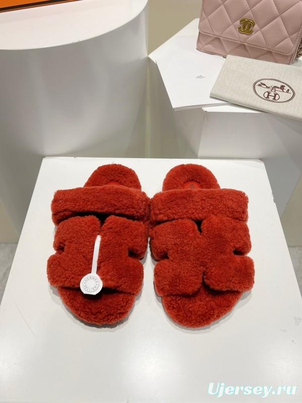 H Love Erjiu Full Wool Slippers with Wavy Fur Design - LY00270