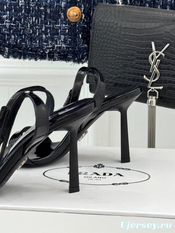 Prada 2025 SS Triangular Buckle Pointed Toe High Heel Sandals - KFY00280