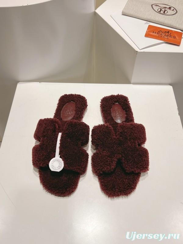 Hermès Teddy Wool Flat Slippers - LY00240