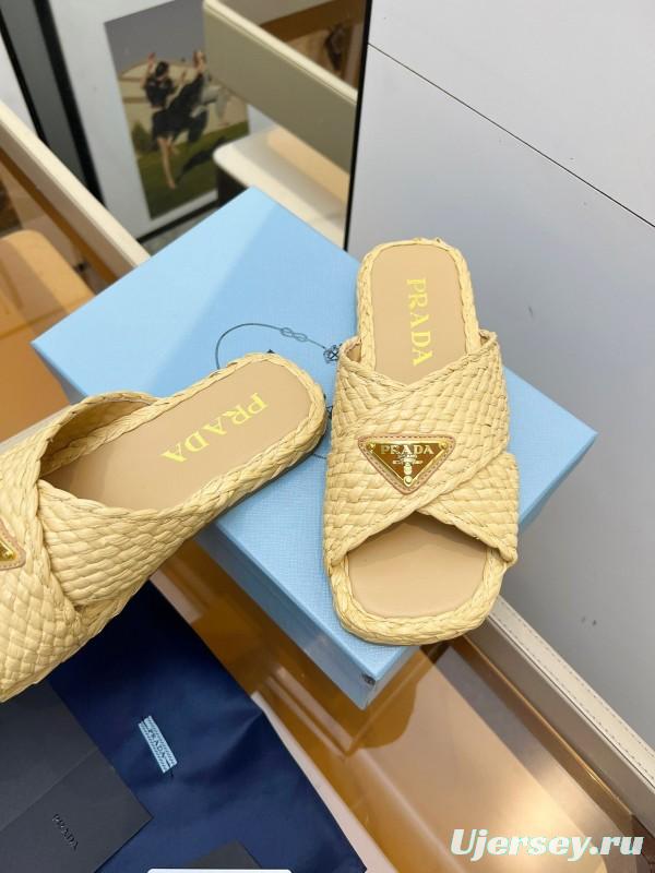 Prada Raffia Handwoven Cross Sandals 2025SS - KFY00260