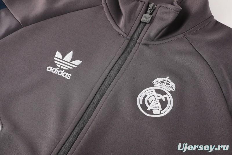 25/26 Real Madrid Light Grey Full Zipper Jacket+Long Pants