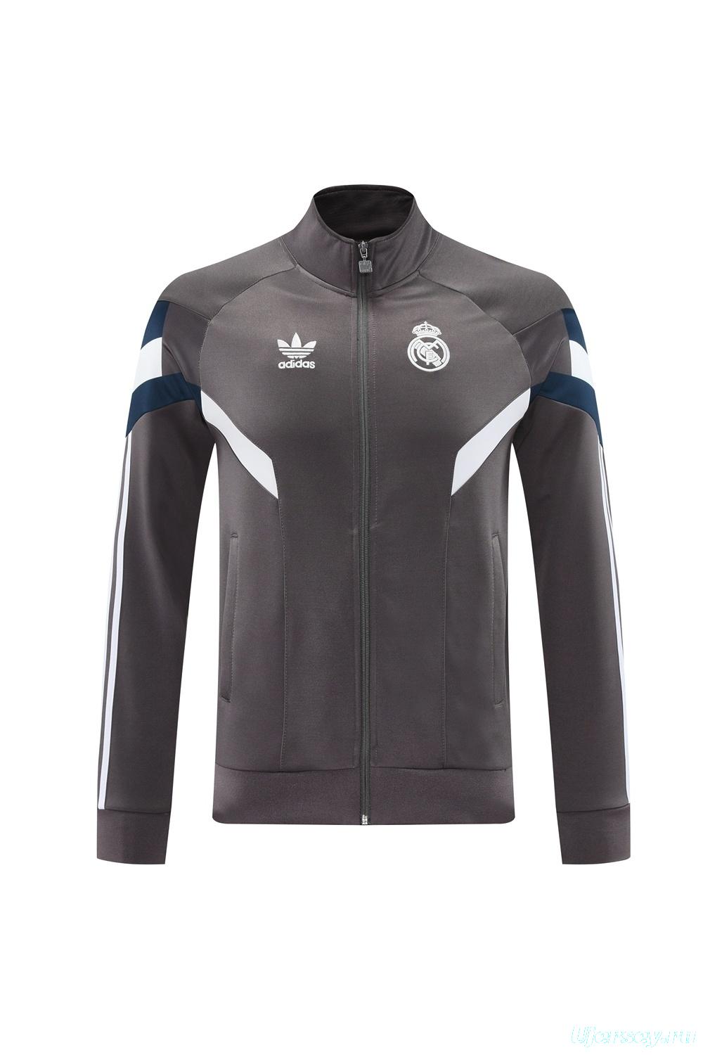 25/26 Real Madrid Light Grey Full Zipper Jacket+Long Pants