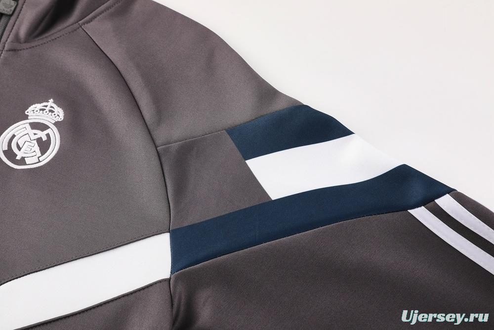 25/26 Real Madrid Light Grey Full Zipper Jacket+Long Pants