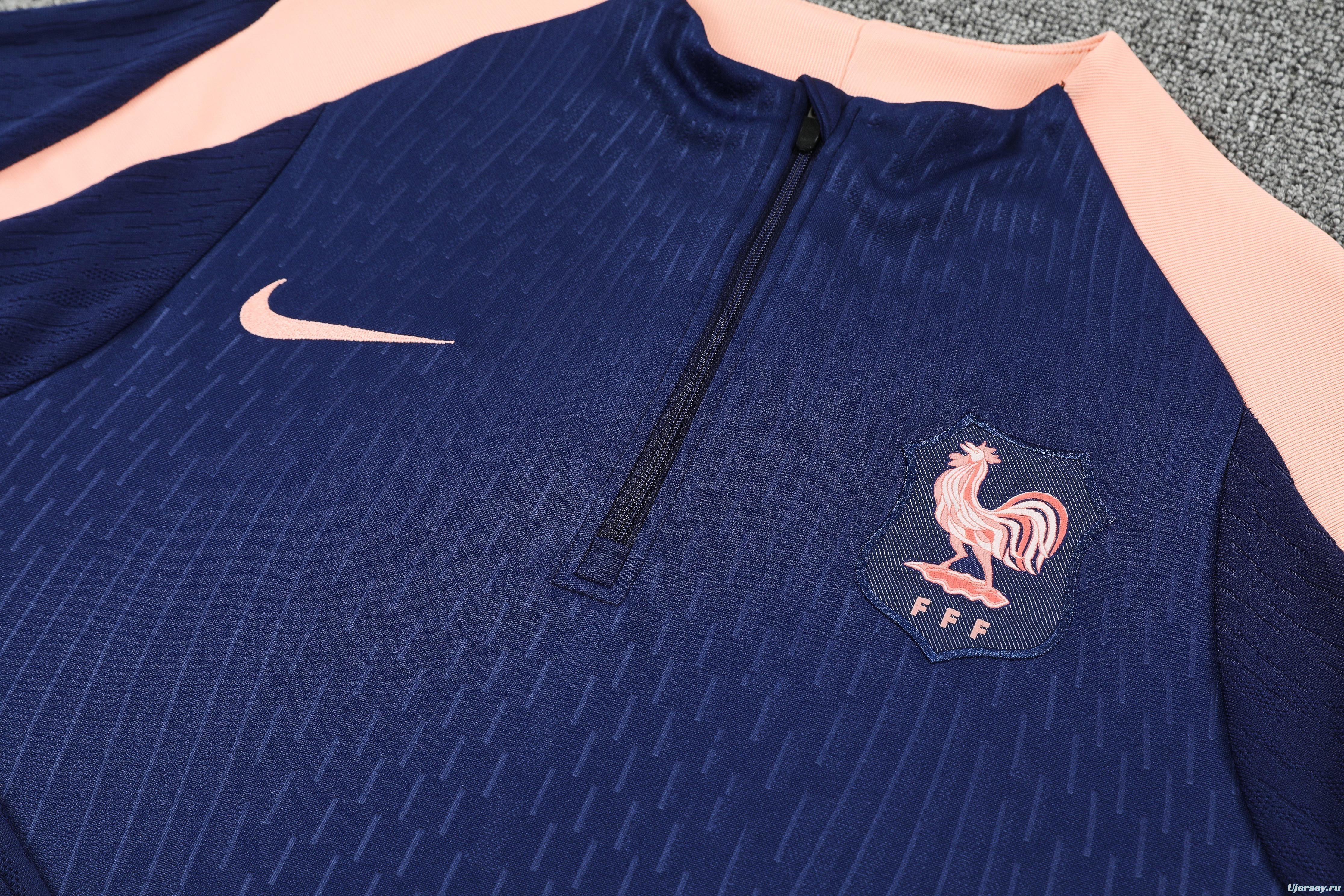 Player Version 2026 France Navy/Pink Half Zipper Jacket Tracksuit +Long Pants