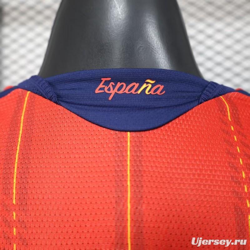Player Version 2026 Spain Home Long Sleeve Red with Vertical Stripe Pattern Jersey