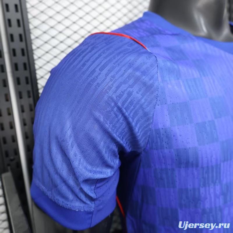 Player Version 2026 Croatia Away Blue with Subtle Checkerboard Pattern Jersey