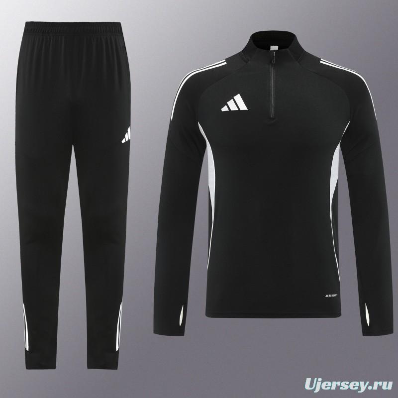 25/26  Adidas Black Full zipper Jacket Tracksuit+ long pants