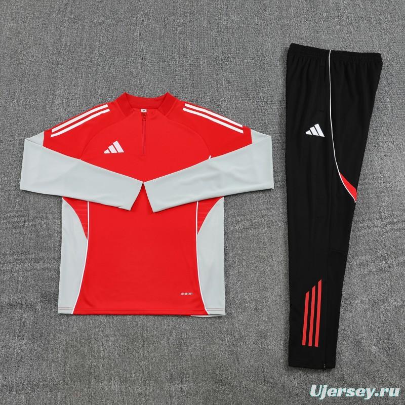 25/26  Adidas Red/White Full zipper Jacket Tracksuit+ long pants