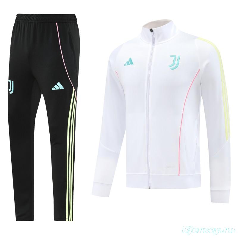 25/26  Juventus White  Full zipper Jacket Tracksuit+ long pants
