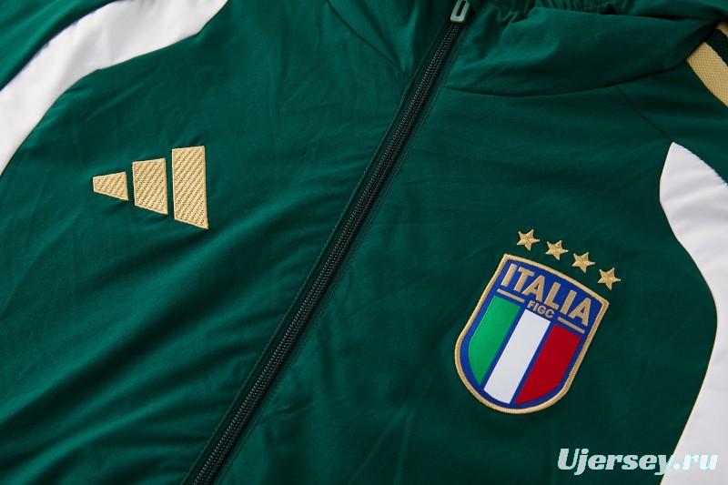 2026 Italy Green Hoodie Full Zipper Windbreaker + Long Pants