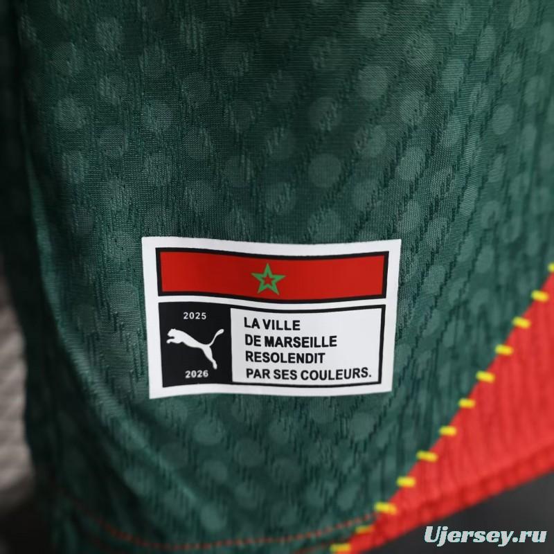 25/26 Player Version Marseille Red and Green with Morocco Flag Design Jersey