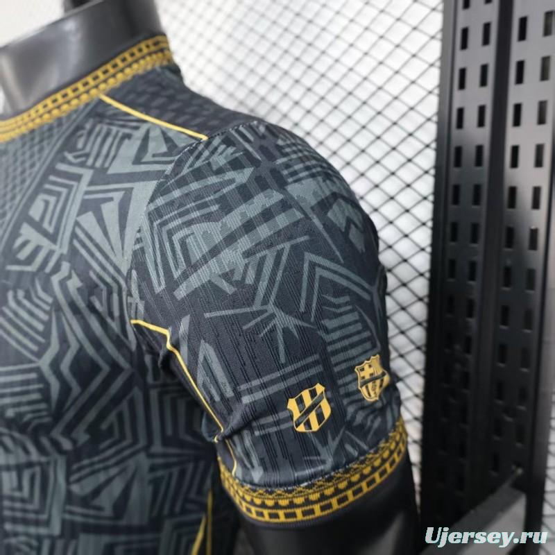 2026 Player Version Brazil Black with Gold Geometric Tribal Pattern Jersey