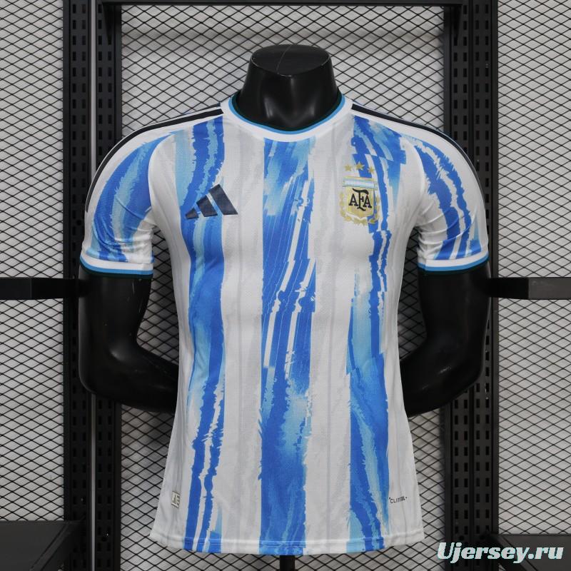 2026 Player Version Argentina White and Light Blue with Brushstroke Stripes Jersey