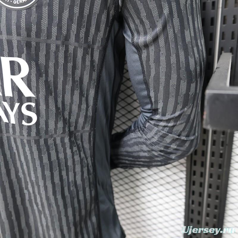 Player Version PSG 25/26 Paris Saint-Germain Black with Grey  Long Sleeve Jersey