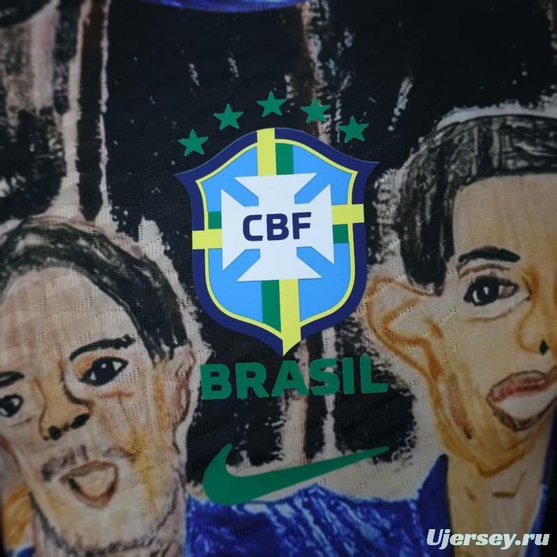 Player Version 2026 Brazil CBF Hand-Drawn Art Special Edition Jersey Featuring Ronaldo & Ronaldinho