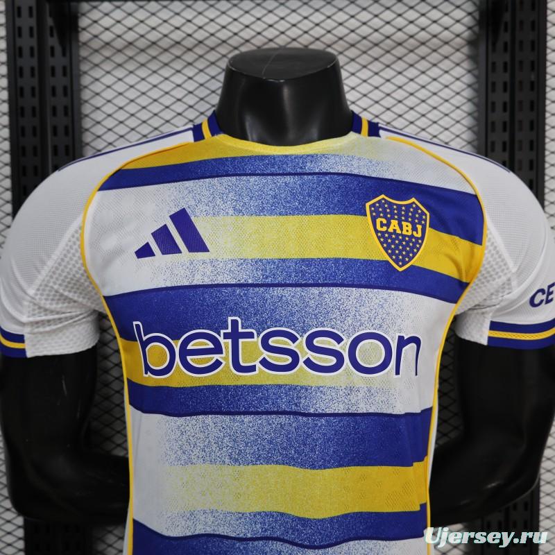 25/26 Player Version Boca Juniors White with Blue and Yellow Gradient Horizontal Stripes Jersey