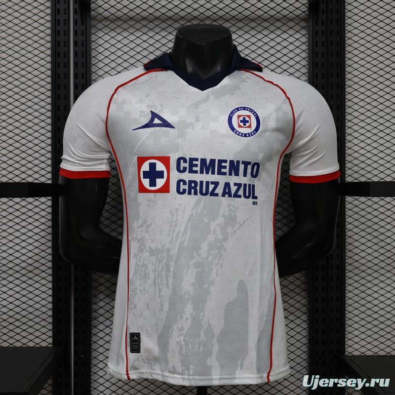 25/26 Player Version Cruz Azul White with Faint Grey Pattern Jersey