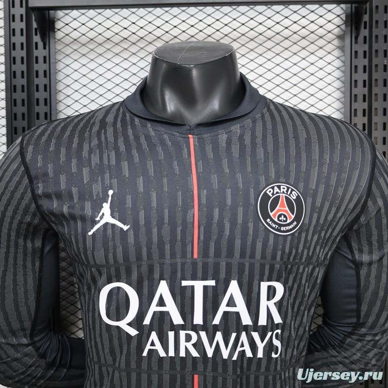 Player Version PSG 25/26 Paris Saint-Germain Black with Grey  Long Sleeve Jersey