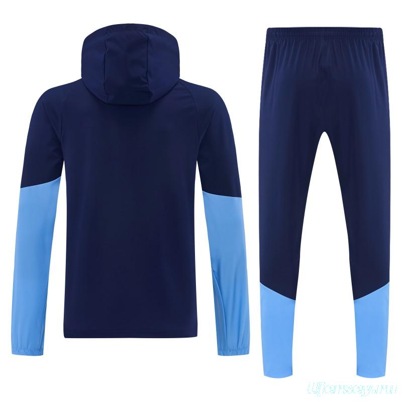 26/27 Argentina  Navy Blue Full Zipper Hooded Jacket Tracksuit + Long Pants