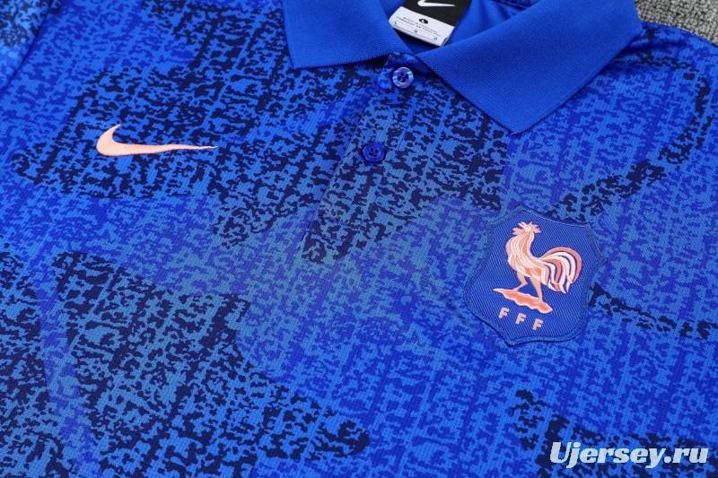 26/27  France  Blue Polo Training Shirt + Long Pants Tracksuit