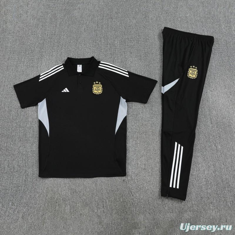 26/27  Argentina Black Polo Training Shirt + Long Pants Tracksuit