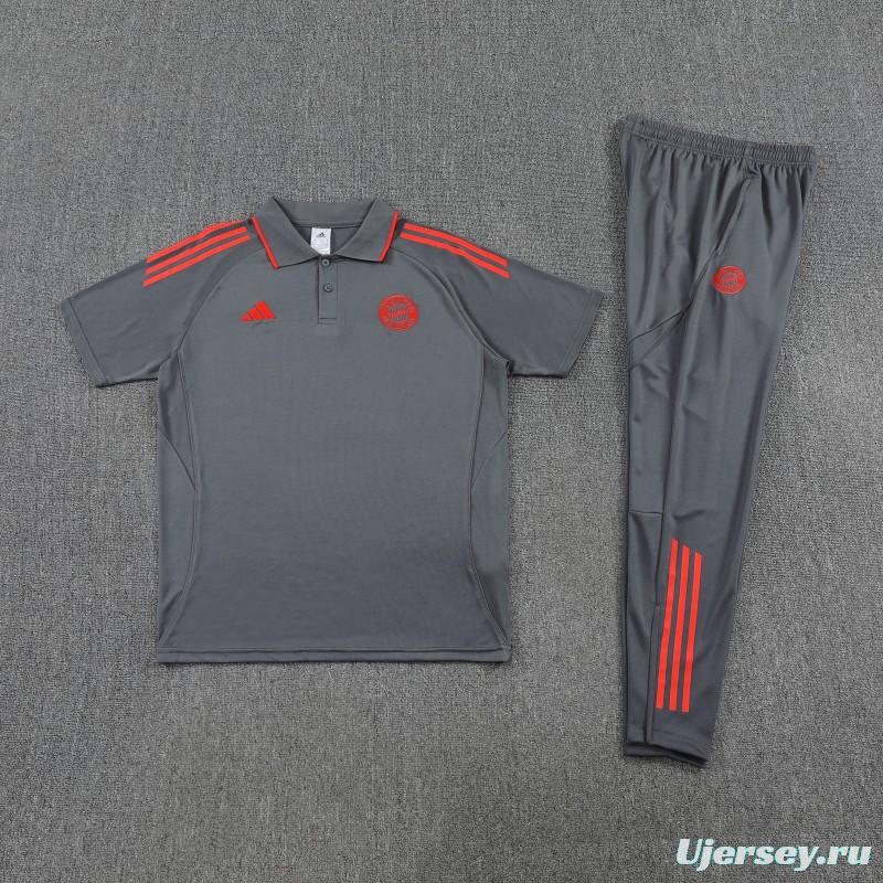 26/27 Bayern Munich  Grey  Polo Training Shirt + Long Pants Tracksuit