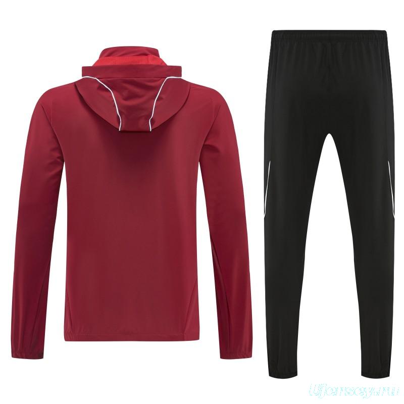 26/27 Adidas Red Full Zipper Hooded Jacket Tracksuit + Black Long Pants