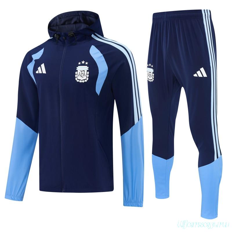 26/27 Argentina  Navy Blue Full Zipper Hooded Jacket Tracksuit + Long Pants
