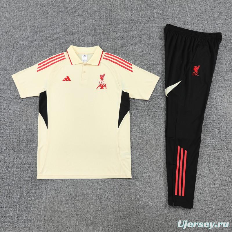 26/27  Liverpool White  Polo Training Shirt + Long Pants Tracksuit