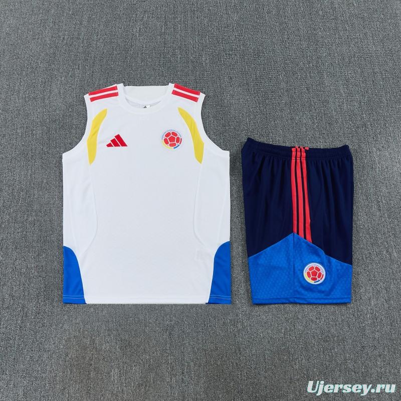 26/27 Colombia White Sleeveless Training Vest +Navy Blue Shorts Set