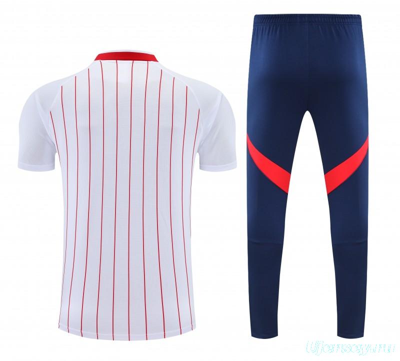 26/27 Arsenal  White&Red Stripes  Polo Training Shirt + Long Pants Tracksuit