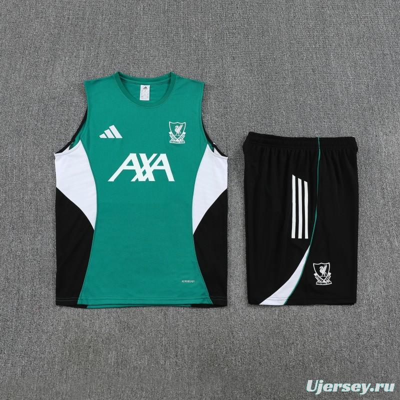 26/27 Liverpool  Green Sleeveless Training Vest + Black Shorts Set