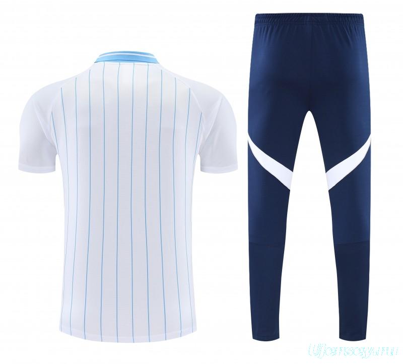 26/27 Argentina White Stripes Polo Training Shirt + Navy Blue Long Pants Tracksuit