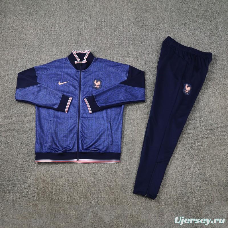 26/27 France Navy Blue Full Zipper Jacket Tracksuit + Long Pants