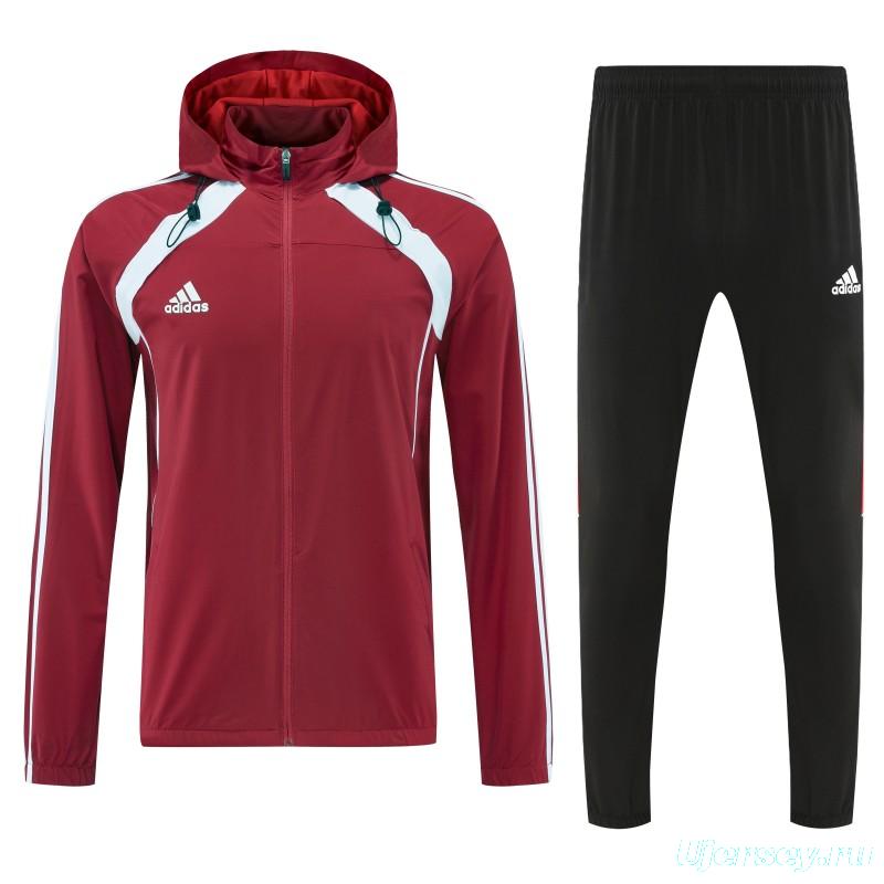 26/27 Adidas Red Full Zipper Hooded Jacket Tracksuit + Black Long Pants