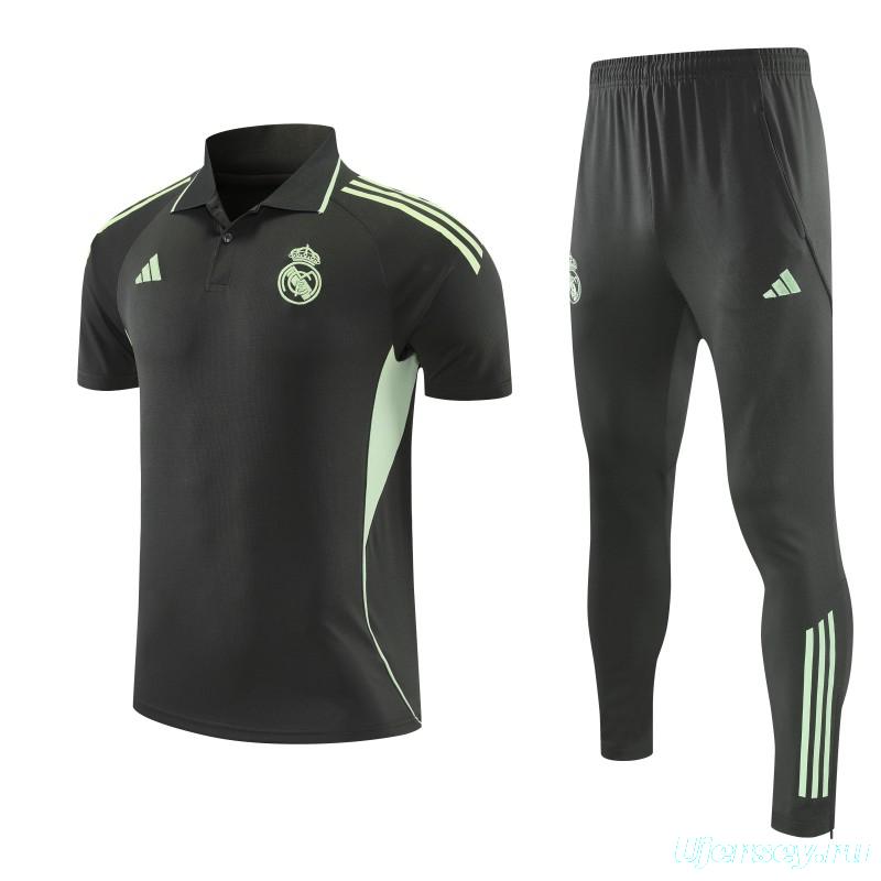 26/27 Real Madrid Black  Polo Training Shirt + Long Pants Tracksuit
