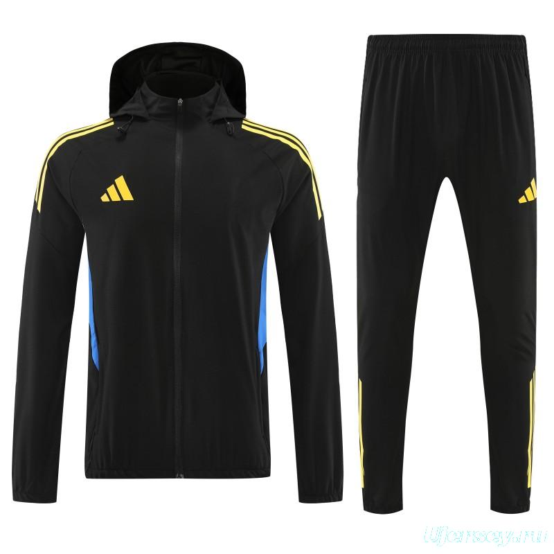 26/27 Adidas Black With Yellow logo Full Zipper Hooded Jacket Tracksuit + Long Pants