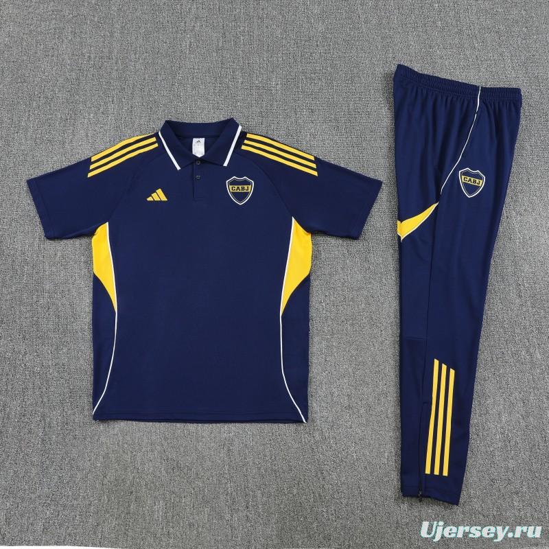 26/27  Boca Juniors Navy Blue Polo Training Shirt + Long Pants Tracksuit