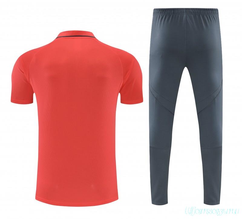 26/27  Bayern Munich Red Polo Training Shirt +Grey  Long Pants Tracksuit