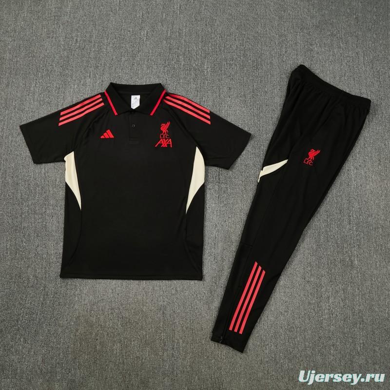 26/27 Liverpool Black Polo Training Shirt + Long Pants Tracksuit