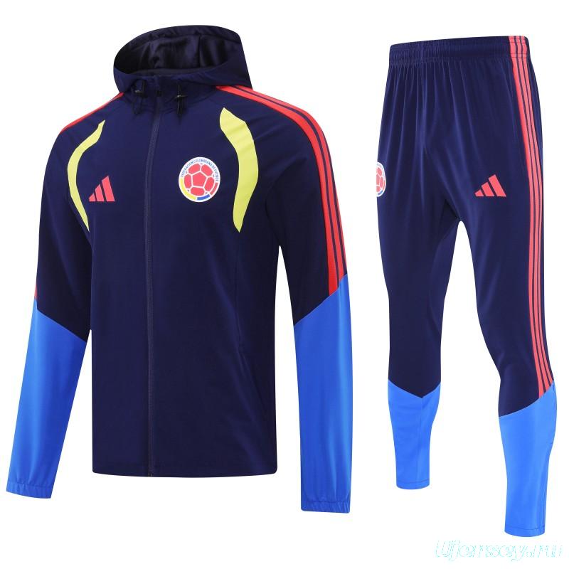 26/27 Colombia  Navy Blue Full Zipper Hooded Jacket Tracksuit + Long Pants