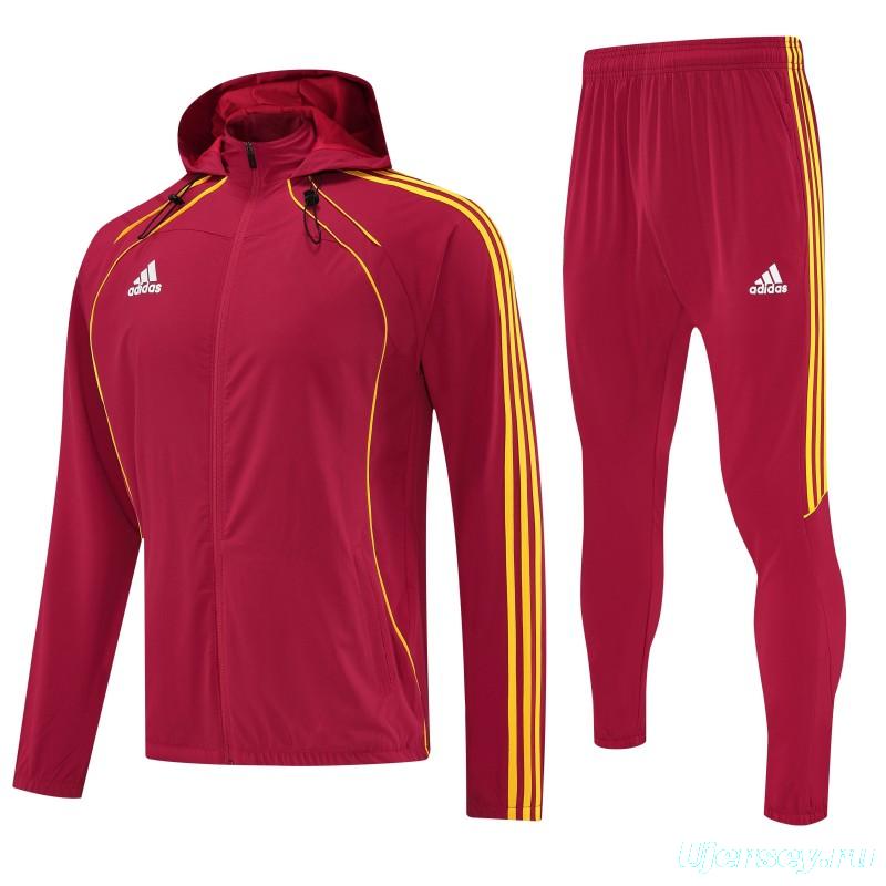 26/27 Adidas Red Full Zipper Hooded Jacket Tracksuit + Long Pants
