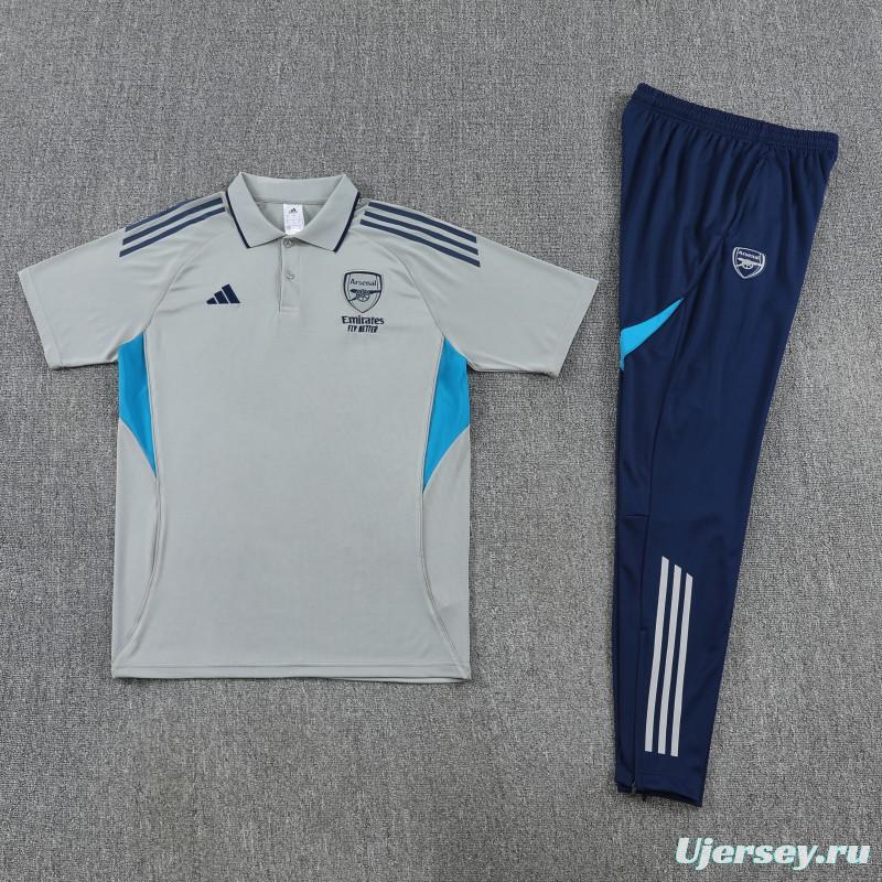 26/27   Arsenal Grey Polo Training Shirt + Long Pants Tracksuit