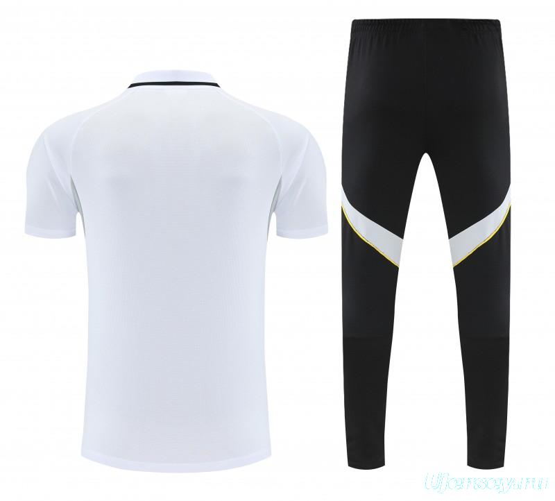 26/27 Real Madrid White Polo Training Shirt + Black Long Pants Tracksuit